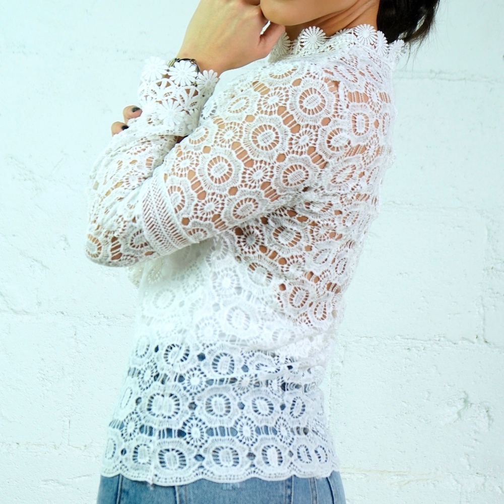 VENICE White Crochet LS Blouse - Picture 6 of 6
